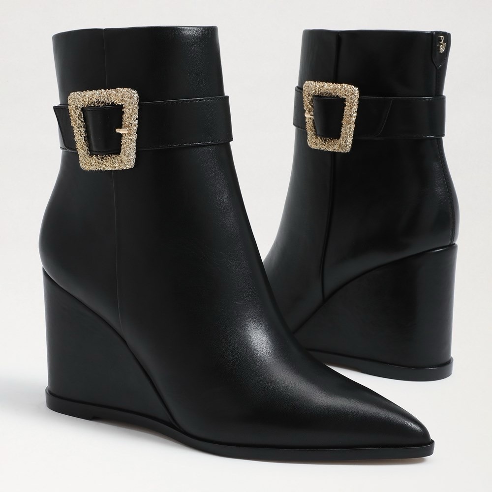 Sam Edelman Women’s Size 9 Weslie Buckle Wedge Bootie Black and Gold